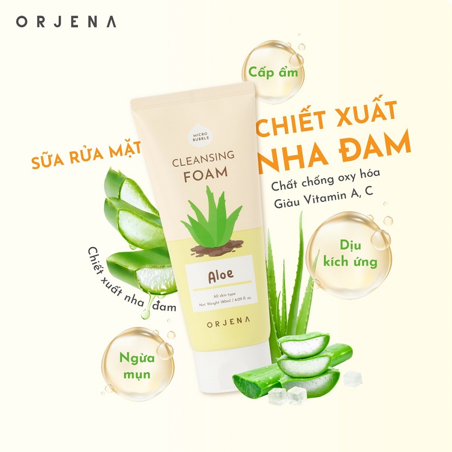 Sữa rửa mặt Orjena chiết xuất nha đam 180ML - Ảnh 4
